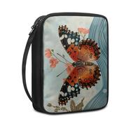 Lovewang Bible Case Orange Butterfly Flower Book Pouch Protective Carrying Book Case Canvas Polyester with Handle and Zippered Women Men for Standard Size Bible Cover 27.5x22.5x5.5 cm