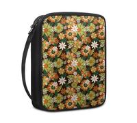 Lovewang Bible Case Orange Green Floral Book Pouch Protective Carrying Book Case Canvas Polyester with Handle and Zippered Women Men for Standard Size Bible Cover 27.5x22.5x5.5 cm