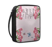 Lovewang Bible Case Pink Flower Butterfly Book Pouch Protective Carrying Book Case Canvas Polyester with Handle and Zippered Women Men for Standard Size Bible Cover 27.5x22.5x5.5 cm