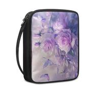 Lovewang Bible Case Purple Flowers Leaves Book Pouch Protective Carrying Book Case Canvas Polyester with Handle and Zippered Women Men for Standard Size Bible Cover 27.5x22.5x5.5 cm