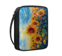 Lovewang Bible Case Sunflower Yellow Blue Book Pouch Protective Carrying Book Case Canvas Polyester with Handle and Zippered Women Men for Standard Size Bible Cover 27.5x22.5x5.5 cm
