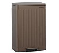 lovewind 60L Large Kitchen Trash Can, Brown Stainless Steel Step Bin with Soft-Close Lid,Inner Buckets with Handles & Bag Fixer, Roman Pattern, Odor-Proof, Easy Clean for 3-6 Person Household