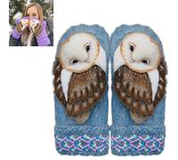 LOVEWLVNCL Hand Knitted Mittens with Owls - Hand-Knitted Animal Mittens, Cute Winter Warm Lining Cozy Knit Mitten for Women, Women's Cold Weather Mittens (Color : #B)