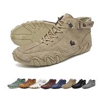 LOVEWLVNCL Italian Handmade Suede High Boots, Beck Shoes Men Waterproof, Non-Slip Lightweight Breathable All Season High Top Boots Casual Sneakers for Hiking & Driving (Color : Khaki, Size : 44 EU)