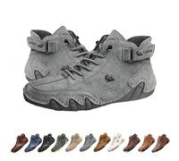 LOVEWLVNCL Italian Handmade Suede High Boots, Beck Shoes Waterproof Outdoor Non-Slip Lightweight Men Casual Sneakers, Men Barefoot Shoes for Hiking & Driving Chukka Boots(Grey,39 EU)