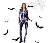 LOVEXIU Halloween Costume Children's Girls 155-165 cm, Colour Halloween Costume Women's Scary, Jumpsuit Skeleton Women, Cosplay, Day of the Dead Festival, Fancy Dress Party S
