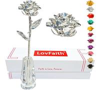 LovFaith Silver Dipped Real Rose, Best 25th Anniversary Silver Gift for Wife Mom Her, with High-end Crystal Stand