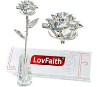 LovFaith Silver Dipped Real Rose, Best 25th Anniversary Silver Gift for Wife Mom Her, with High-end Crystal Stand