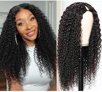 LOVFIR V Part Human Hair Wig 22 Inch Curly Wig Human Hair No Leave Out Upgrade U Part Curly Wigs Natural Black Color Kinky Curly Clip in Half Wigs