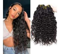 LOVFIR Water Wave Human Hair Bundles Real Human Curly Weave, 100% Unprocessed Virgin Hair, 3 Bundles, 18 18 18 inch, Natural Black Color Double Weft Soft and Bouncy