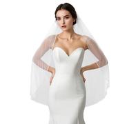 LOVFOIVER 1 Tier Bridal Veil Crystal Beaded Edge Fingertip Length Wedding Veils Tulle Hair Accessories for Brides, Ivory-39in, 39 IN
