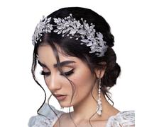 LOVFOIVER Rhinestone Wedding Headband Handmade Leaf Crystal Bridal Headpieces for Wedding Hair Accessories for Brides and Bridesmaid(Silver)