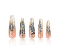 LOVFUL Press on Nails Dollar | Handmade with Full Covered Crystals | Reusable Fake Nails | Coffin Mid length 1.7 in | H98-L