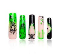 LOVFUL Press on Nails Halloween Luminous Lurker | Glow in the Dark | Handmade with Full Covered Crystals | Reusable Fake Nails | Square Mid length 1.7in | H339-S