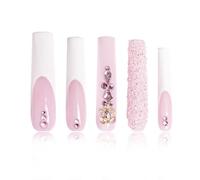 LOVFUL Press On Sweet Elegance Handmade Fully Covered Crystal Nails Reusable Square 5.5cm Long H34-M
