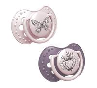 LOVI 2X Baby Silicone Soother 0-3 Months, Pack of 2, Dynamic Tip, Enables Free Breathing, Botanic Collection, Pink