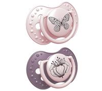 LOVI 2x Baby Silicone Soother 0-3 Months | Pack of 2 | Hygenic Cover | Dynamic Tip | Enables Free Breathing | Botanic Collection | Pink