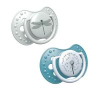 LOVI 2x Baby Silicone Soother 0-3 Months | Pack of 2 | Hygenic Cover | Dynamic Tip | Enables Free Breathing | Botanic Collection | Gray
