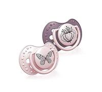 LOVI 2x Baby Silicone Soother 3-6 Months| Pack of 2 | Hygenic Cover | Dynamic Tip | Enables Free Breathing | Botanic Collection | Pink
