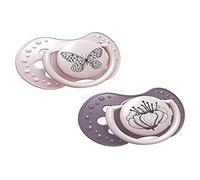 LOVI Soother 6-18 Months, Baby Dummies with Silicone Teat, Dynamic Tip, Botanic Collection, 2 Pieces, Pink