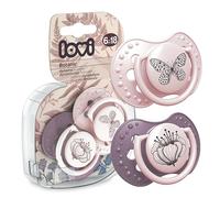 LOVI Soother 6-18 Months, Baby Dummies with Silicone Teat, Dynamic Tip, Botanic Collection, 2 Pieces, Pink