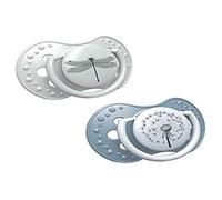 LOVI Soother 6-18 Months, Baby Dummies with Silicone Teat, Dynamic Tip, Botanic Collection, 2 Pieces, Blue