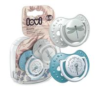 LOVI Soother 6-18 Months, Baby Dummies with Silicone Teat, Dynamic Tip, Botanic Collection, 2 Pieces, Blue