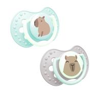 LOVI Dynamic Silicone Pacifier 2 pcs CapiChill glowing, Protects suction reflex, Safe for breastfeeding and bites and speech, Anti-allergic, Free breathing (Boy mint, 18 m+)