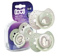 LOVI Dynamic Silicone Pacifier 2 Pcs Night&Day Hedgehog Glowing, Protects Sucking Reflex, Safe for Breastfeeding, Safe for Bite and Speech, Anti-Allergic (6-18m)