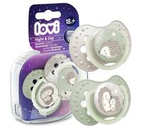 LOVI Dynamic Silicone Pacifier 2 Pcs Night&Day Hedgehog Glowing, Protects Sucking Reflex, Safe for Breastfeeding, Safe for Bite and Speech, Anti-Allergic (18 m+)
