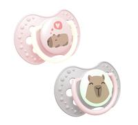 LOVI Dynamic Silicone Pacifier 2pcs CapiChill Glowing, Protects Suction Reflex, Safe for Breastfeeding and Bite and Speech, Anti-Allergic, Free Breathing (Girl Pink, 0-6m)