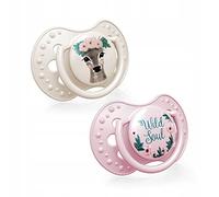 LOVI Mini Soother 0-2 Months, Baby Dummies with Silicone Teat, Dynamic Tip, Wild Soul Boy Collection, 2 Pieces, Rose