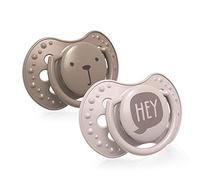LOVI Soother 3-6 Months, Baby Dummies with Silicone Teat, Dynamic Tip, Hey Boy Collection, 2 Pieces, Brown