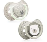 LOVI Silicone Pacifier Dynamic Buddy Bear 2pcs Hygienic Cover, Comfortable Grip Ring, Protects Suction Reflex, Glowing Pacifier, BPA Free (0-6m)