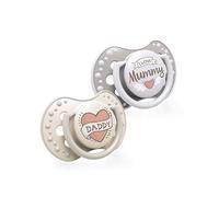 LOVI Soother 0-3 Months, Baby Dummies with Silicone Teat, Dynamic Tip, I Love Collection, 2 Pieces, Beige