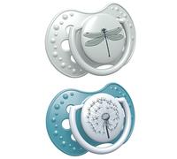 LOVI Soother 18+ Months, Baby Dummies with Silicone Teat, Dynamic Tip, Botanic Collection, 2 Pieces, Blue