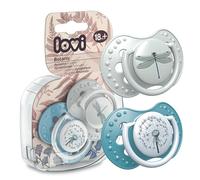LOVI Soother 18+ Months, Baby Dummies with Silicone Teat, Dynamic Tip, Botanic Collection, 2 Pieces, Blue