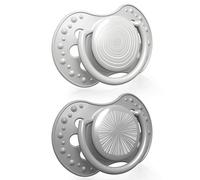 LOVI Soother 18+ Months, Baby Dummies with Silicone Teat, Dynamic Tip, Harmony Boy Collection, 2 Pieces, Grey