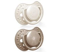 LOVI Soother 18+ Months, Baby Dummies with Silicone Teat, Dynamic Tip, Harmony Girl Collection, 2 Pieces, Beige