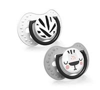 LOVI Soother 18+ Months, Baby Dummies with Silicone Teat, Dynamic Tip, Salt & Pepper Collection, 2 Pieces, White