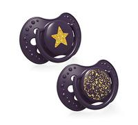 LOVI Soother 3-6 Months, Baby Dummies with Silicone Teat, Dynamic Tip, Stardust Collection, 2 Pieces, Violet