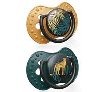 LOVI Soother 6-18 Months, Baby Dummies with Silicone Teat, Dynamic Tip, Jungle Vibes Boy Collection, 2 Pieces, Green