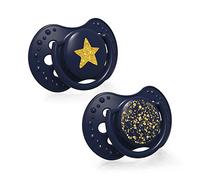 LOVI Soother 6-18 Months, Baby Dummies with Silicone Teat, Dynamic Tip, Stardust Collection, 2 Pieces, Blue