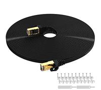 Lovicool Cat 7 Ethernet Cable 30m/100ft,High-Speed Flat Cat7 Gigabit RJ45 LAN Patch Cord with 10Gbps 600Mhz/s FTP POE for Internet, Router, Modem, Smart TV, PC & Laptop PS5 PS4 Switch Modem-Black