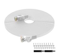 Lovicool Cat6 Ethernet Cable 15M, Flat Gigabit Internet Cables 50ft LAN Networking Cable RJ45 High Speed Computer Cable for Router Modem Switch with 20 Cable Clips & Straps,White,1 Pack