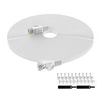 Lovicool Ethernet Cable 30m, Flat Internet Cat 6 Gigabit Lan Network RJ45 250MHz High Speed Patch Cord for Router, Modem, PC, Switches, Hub, Laptop,White, 1 Pack provided Cable Clips
