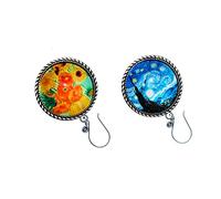 lovielf 925 Silver Portuguese Knitting Pin for Knitters with Teal Bohemian The Starry Night Sunflower Vincent Van Gogh Design- Magnetic | 2 pcs (Van Gogh)