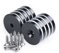 LOVIMAG 1.26 €D x 0.2 €H Black Epoxy Coated Neodymium Disc Countersunk Hole Magnets. Strong Permanent Rare Earth Magnets with Screws - Pack of 10