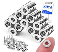 LOVIMAG 60 Pack Small Magnets, Rare Earth Magnets with Countersunk Hole Matching Screws, Round Magnets for Refrigerator, Science, Office, Tool Room - 0.31x0.12inch