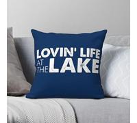 Lovin' Life At The Lake Dark Blue Square Pillowcase Polyester Linen Velvet Creative Zip Decor Pillow Case Room Cushion Cover